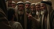 © Svitlana Vorotniak - Ancient Jewish men confront a man, biblical times scene for historical context, Christian faith, conveying tension, disagreement, challenge and old testament theme