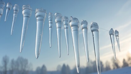 Poster - Intimate Perspective of Lovely See-Through Winter Icicles