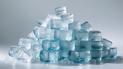 Aufkleber - Piled crushed natural ice cubes set against a plain background