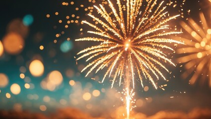 Poster - Gold Vintage Fireworks combined with bokeh in an Abstract festive background