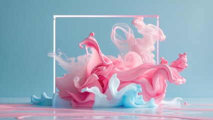 Aufkleber - Delicate pastel pink paint on a pastel blue background. Fluid arrangement with room for text. Refined natural sophistication.