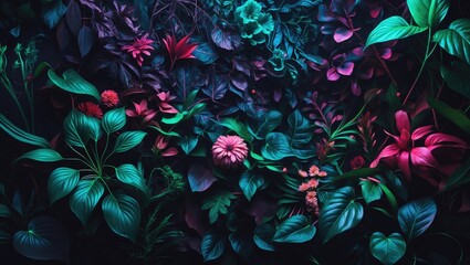 Wall Mural - Fluorescent creative background with foliage.