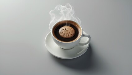 Poster - Top view of a cup of espresso on grey-white backdrop