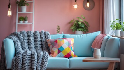 Poster - Warm living room design featuring a plush sofa
