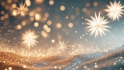 Poster - Bokeh and Blank Space with Gold and Silver Fireworks. Abstract Celebration Background.
