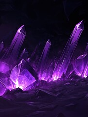 Poster - Ethereal amethyst crystals glow in a dark cavern a mesmerizing scene of geological wonder striking beauty and captivating mineral formations