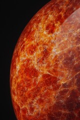 Poster - Abstract Sphere with Crackled Surface in Warm Tones on Black Background Close Up Capturing Texture and Detail