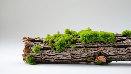 Aufkleber - Green moss resting on tree bark with a white background