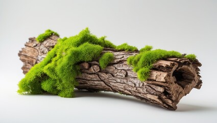 Aufkleber - Tree bark covered in green moss on a plain white background