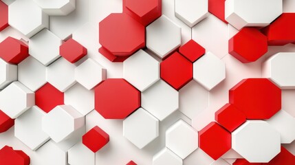 Poster - Abstract geometric pattern composed of red and white three dimensional shapes