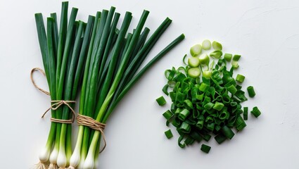 Aufkleber - Isolated green onion on a white background, top view, flat lay