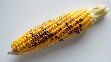 Poster - Snack made from grilled corn, sweet corn pieces against a white backdrop. Top-down view