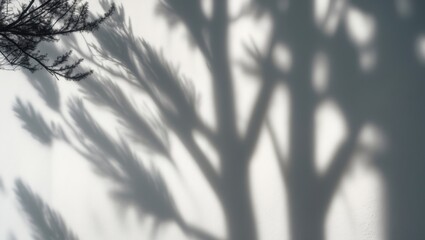 Aufkleber - White wall adorned with the gray shadow of a pine tree branch.