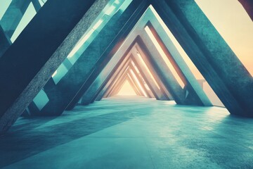 Poster - Abstract Geometric Tunnel with Concrete Structure and Warm Light at the End of the Passage Way Perspective Architecture