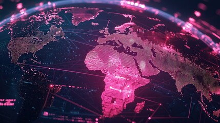 Aufkleber - A cyber-inspired world map with illuminated network connections over a dark blue backdrop.