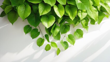 Poster - White background featuring isolated green leaves
