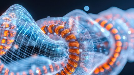 Aufkleber - A cybernetic abstract scene with illuminated orange gridlines and swirling digital effects