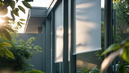 Aufkleber - Gray window treatments: blinds or curtains on the glass