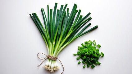Aufkleber - Top view of green onion, isolated on white background, flat lay