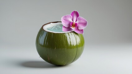 Aufkleber - Isolated green coconuts accompanied by a drinking straw