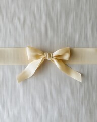 Poster - Elegant ivory ribbon tied in a bow on textured white fabric background creating a soft and delicate visual mood perfect for invitations