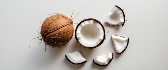 Poster - Top-down view of a half coconut isolated on a white surface