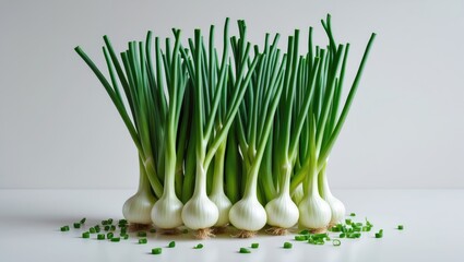 Aufkleber - Isolated green onion against a white backdrop with full depth of field