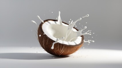 Aufkleber - Coconut half with milk droplets isolated on white