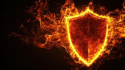 Poster - A fiery shield icon with an intense glow, representing resilience and powerful security