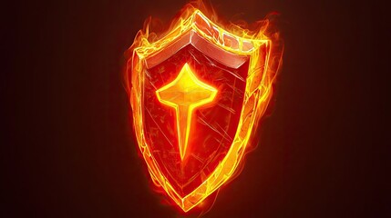Poster - A fiery shield icon with an intense glow, representing resilience and powerful security