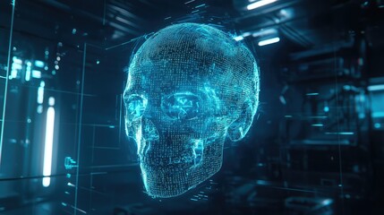 Poster - A futuristic AI skull with glowing matrix code patterns and sci-fi-inspired digital energy