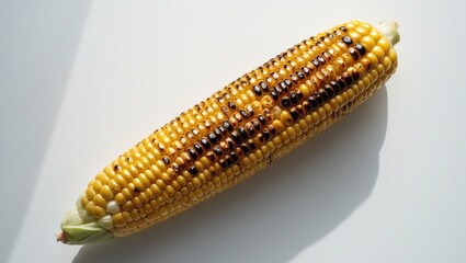 Poster - Grilled corn snacks, sweet grilled corn pieces isolated on a white background. Overhead view