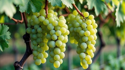 Poster - Bunch of white grapes in the garden.