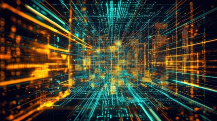 Aufkleber - A futuristic data visualization with glowing light trails and complex geometric patterns