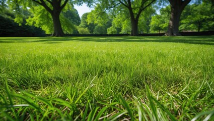 Poster - A natural backdrop created by green lawn texture under tree cover.