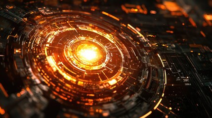 Aufkleber - A futuristic fire-lit shield radiating power and security, glowing against a dark background