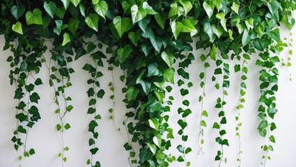 Poster - Clipping path of ivy plant and green leaves jungle vine bush hanging against a white background.
