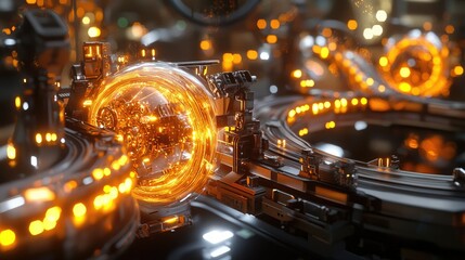 Aufkleber - A futuristic tech-inspired design featuring glowing orange energy waves and sparks
