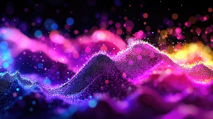 Poster - A glowing 3D data chart with bright particle effects, showcasing futuristic analytics