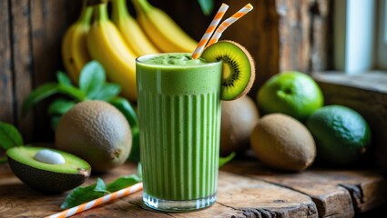 Poster - Avocado and green smoothie, nutritious diet, superfood