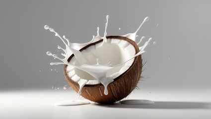 Aufkleber - Isolated coconut half with splashing milk on white