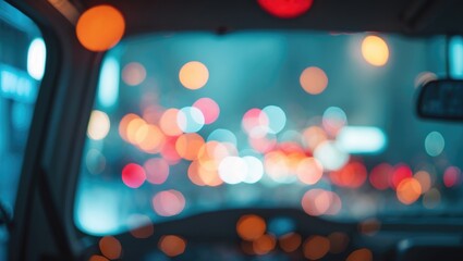Poster - Luminous city lights fade into bokeh through a fogged window. A fantastical scene arises, generating a feeling of curiosity and marvel.