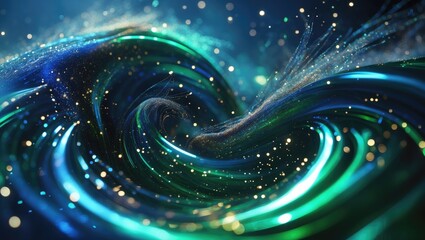 Poster - Different stains and spills of particles in blue liquid with green hues.