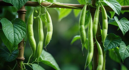 Aufkleber - Harvest-ready climbing beans, measuring 25 cm, fully grown. A well-known variety, thriving in a beanstalk setup.