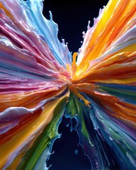 Aufkleber - Vibrant explosion of colorful paint creating a mesmerizing abstract design with dynamic movement and artistic flair on dark background