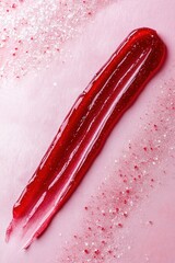 Aufkleber - Luxurious red gel serum with sparkling glitter on a soft pink surface creating a glossy cosmetic texture and a vibrant and modern aesthetic