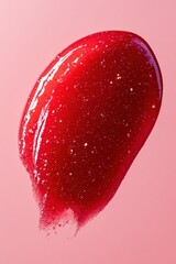 Aufkleber - Glossy red lip gloss smear on a pink background with glitter particles creating a vibrant and luxurious cosmetic product shot for beauty and makeup