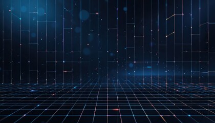 Poster - Dynamic digital grid visualization virtual space motion graphics futuristic environment perspective view abstract technology concept for enhanced seo exposure