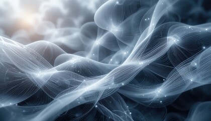 Poster - Flowing abstract waves digital space 3d visual render ethereal environment close-up viewpoint concept of fluid dynamics and light reflection