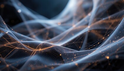 Poster - Dynamic flow of light and particles abstract environment digital art high-tech science visualization close-up perspective